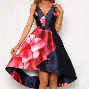 Hello Molly Navy & Red Floral Midi Dress Women's Size 8